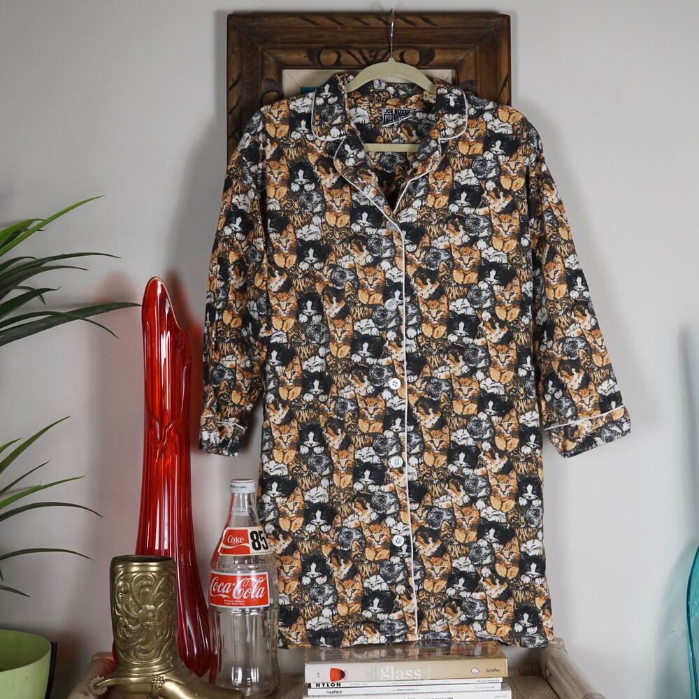 Vintage 90s Joe boxer button up cat pajama nightgown dress S